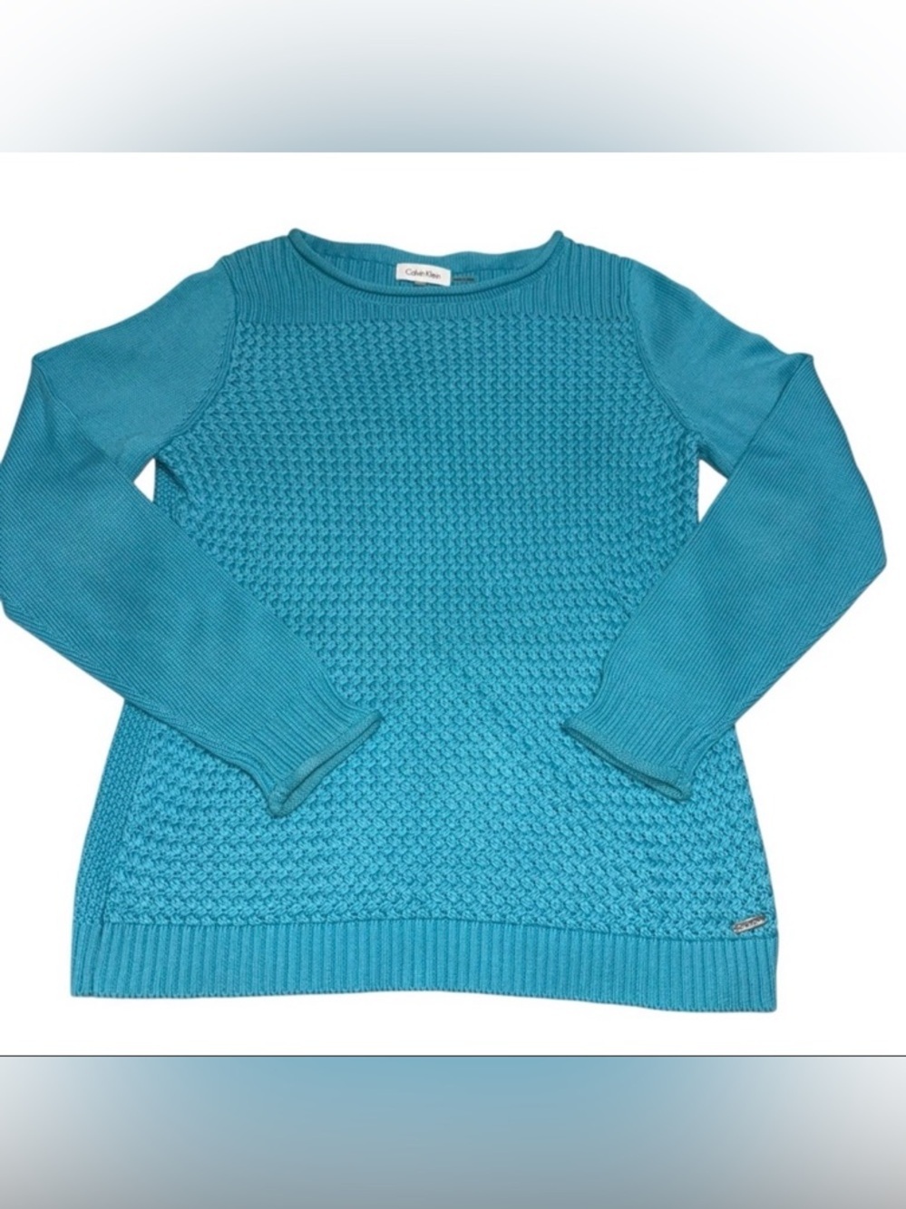Calvin Klein Women’s Blue Basket Weave Knit Sweater Size Large